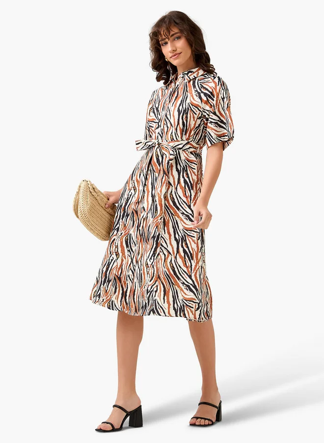 سبلاش فيڤ Printed Shirt Women Dress with Belt